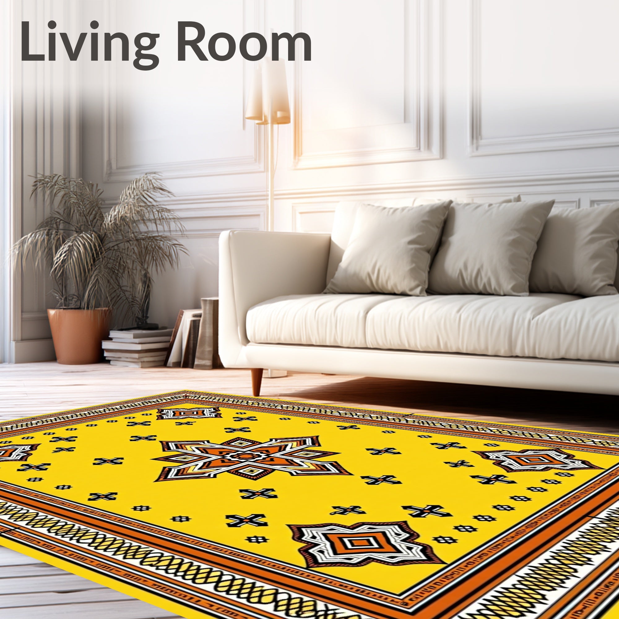 Bright Yellow Geometric Starburst Rug