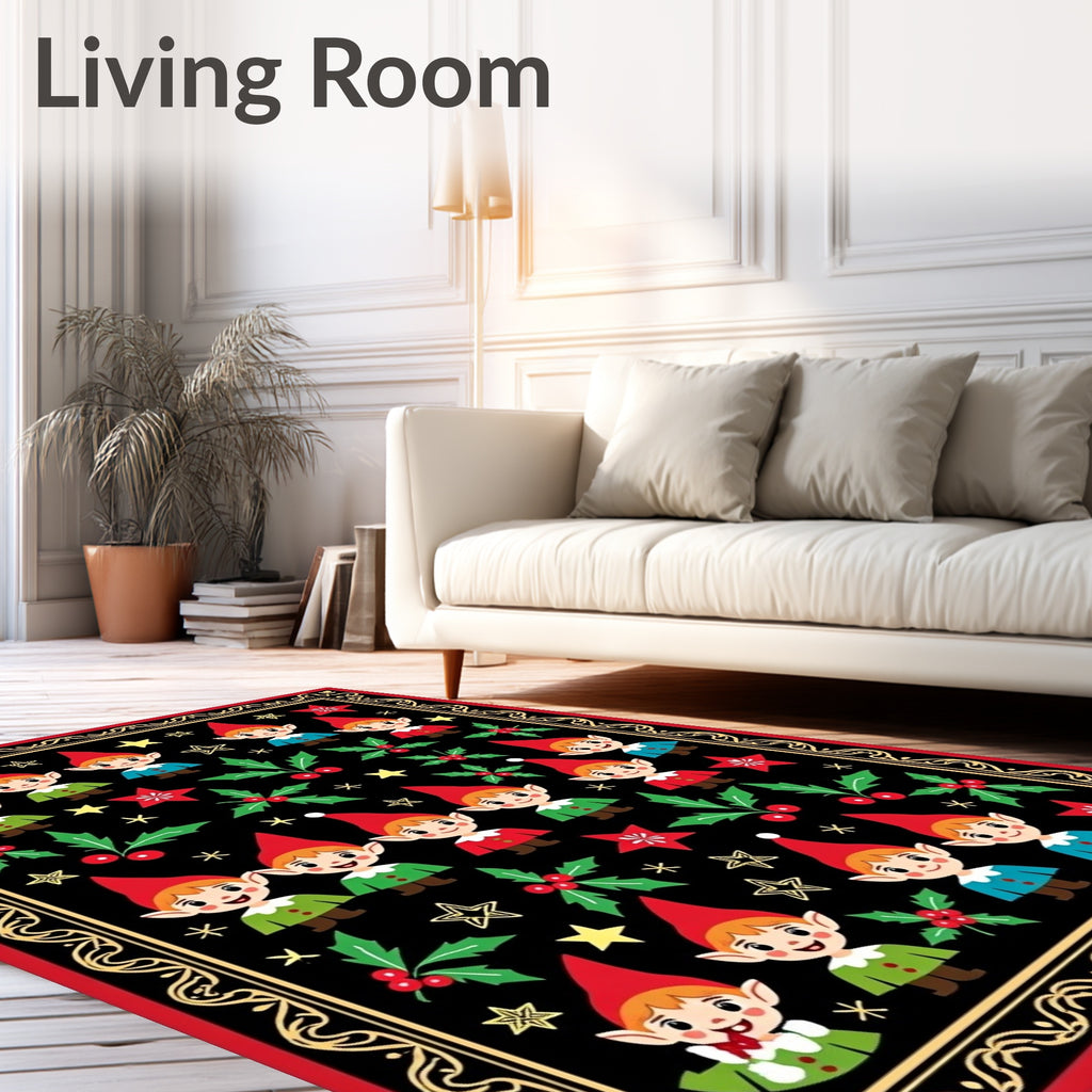 Festive Elf Holly Star Border Rug