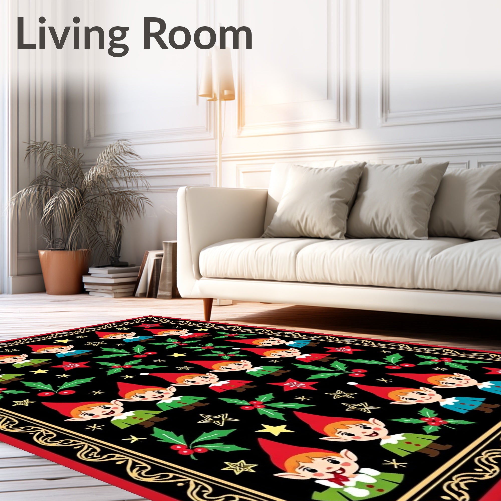 Festive Elf Holly Star Border Rug
