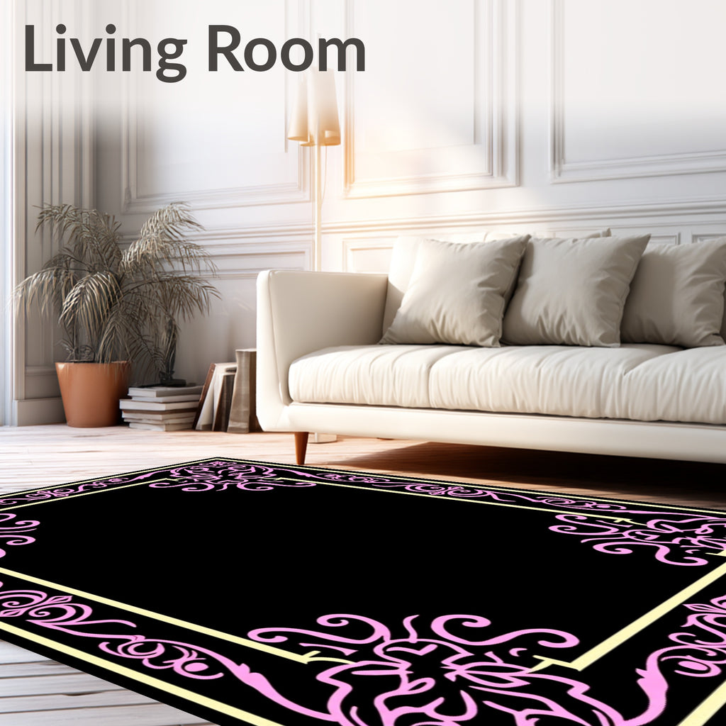 Pink Floral Scrollwork Border Rug