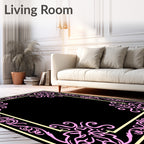 Pink Floral Scrollwork Border Rug