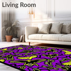 Vibrant Yellow Bird Flight Purple Background Rug