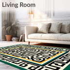 Black Geometric Maze Cream Border Rug