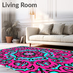 Vibrant Hot Pink Tribal Mandala Rug
