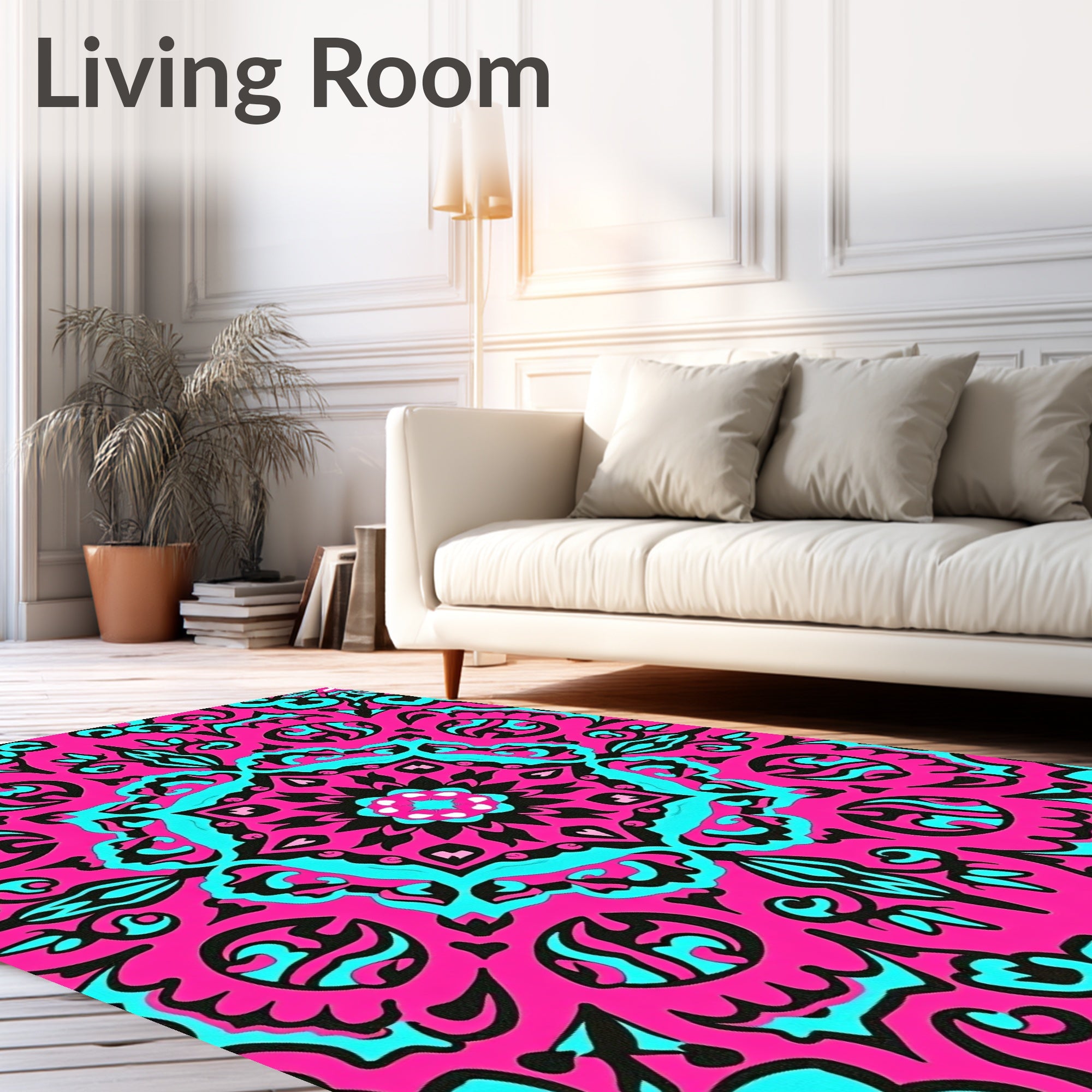 Vibrant Hot Pink Tribal Mandala Rug