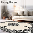 Black Ivory Ornate Floral Medallion Frame Rug