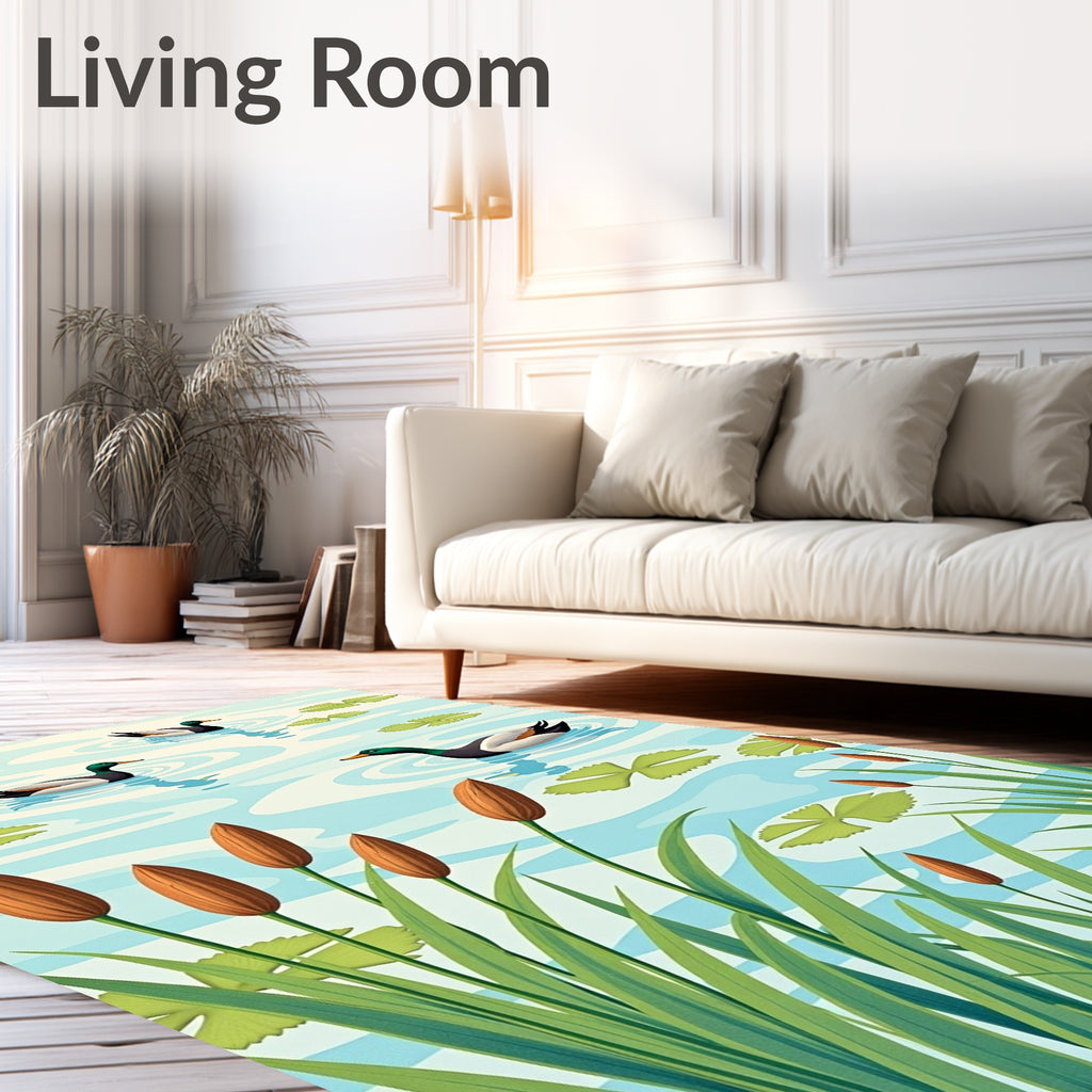 Calm Pond Ducks Lily Pads Cattails Rug