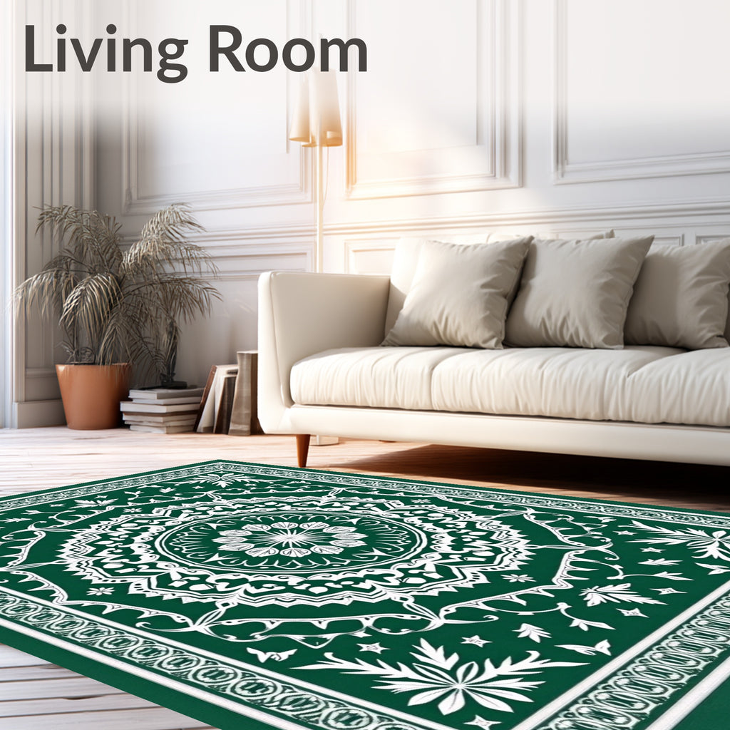 Deep Green Intricate Floral Mandala Rug
