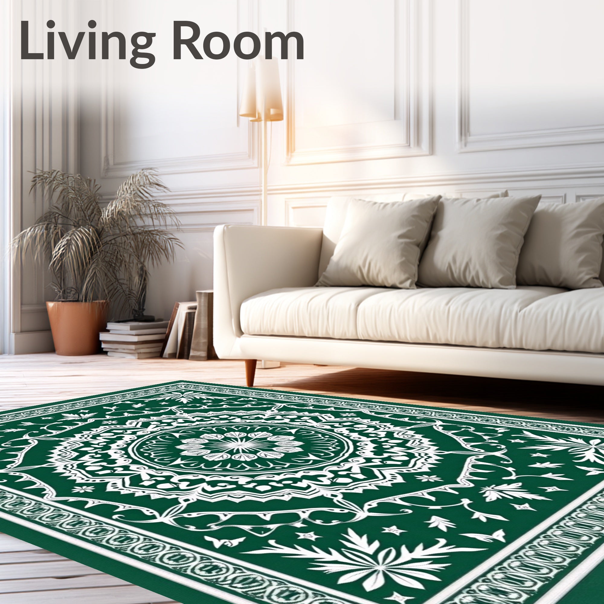 Deep Green Intricate Floral Mandala Rug