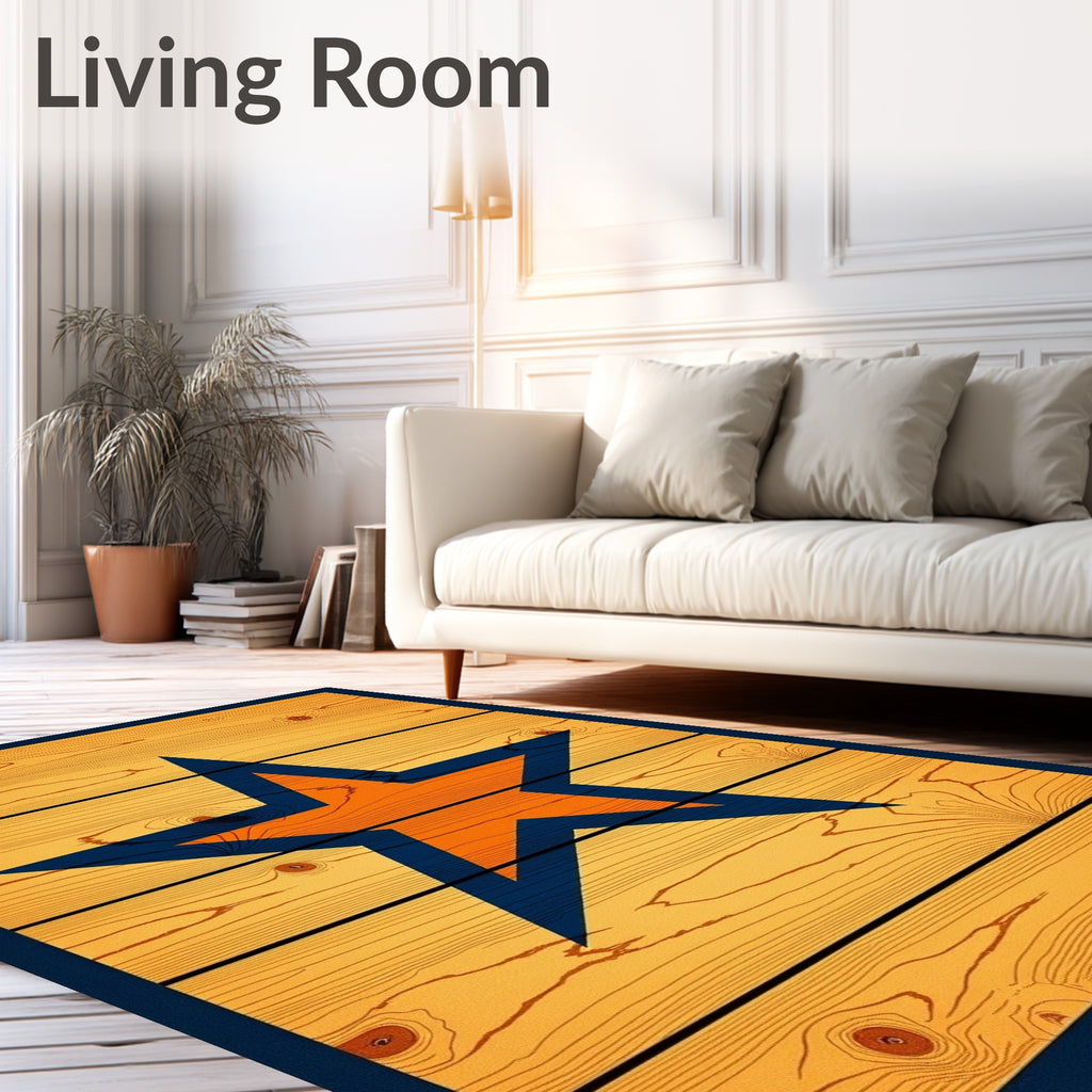 Rustic Orange Star Wood Plank Rug
