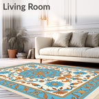 Aqua Orange Floral Star Medallion Rug