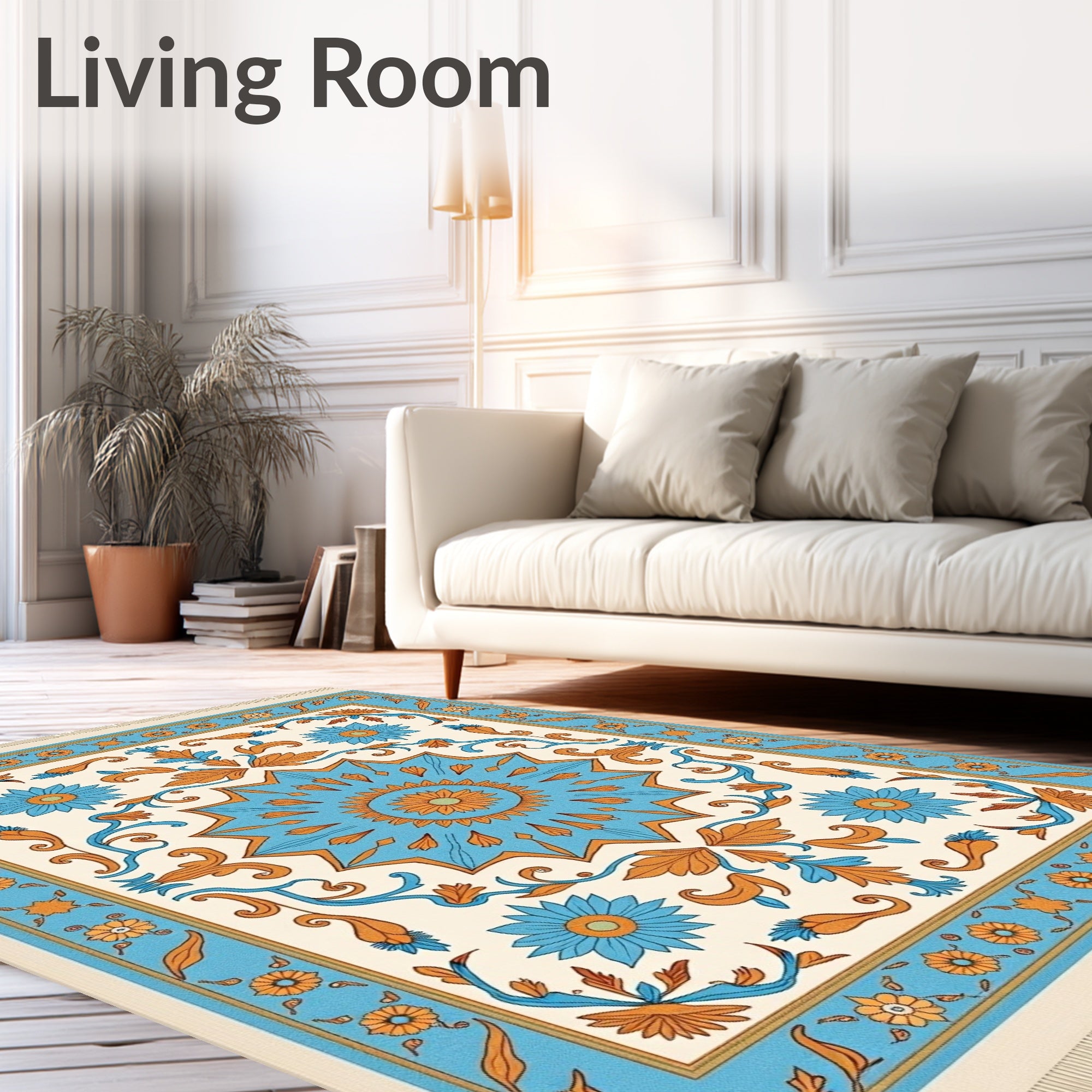 Aqua Orange Floral Star Medallion Rug