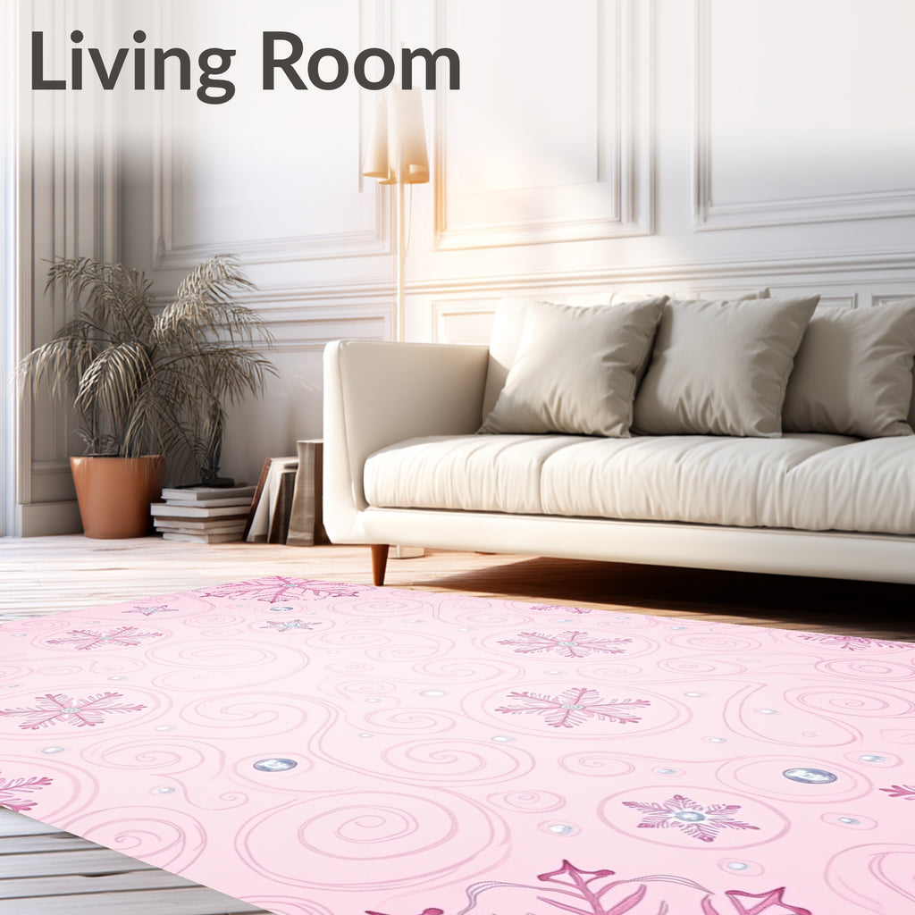 Pink Snowflake Swirls with Gems Rug