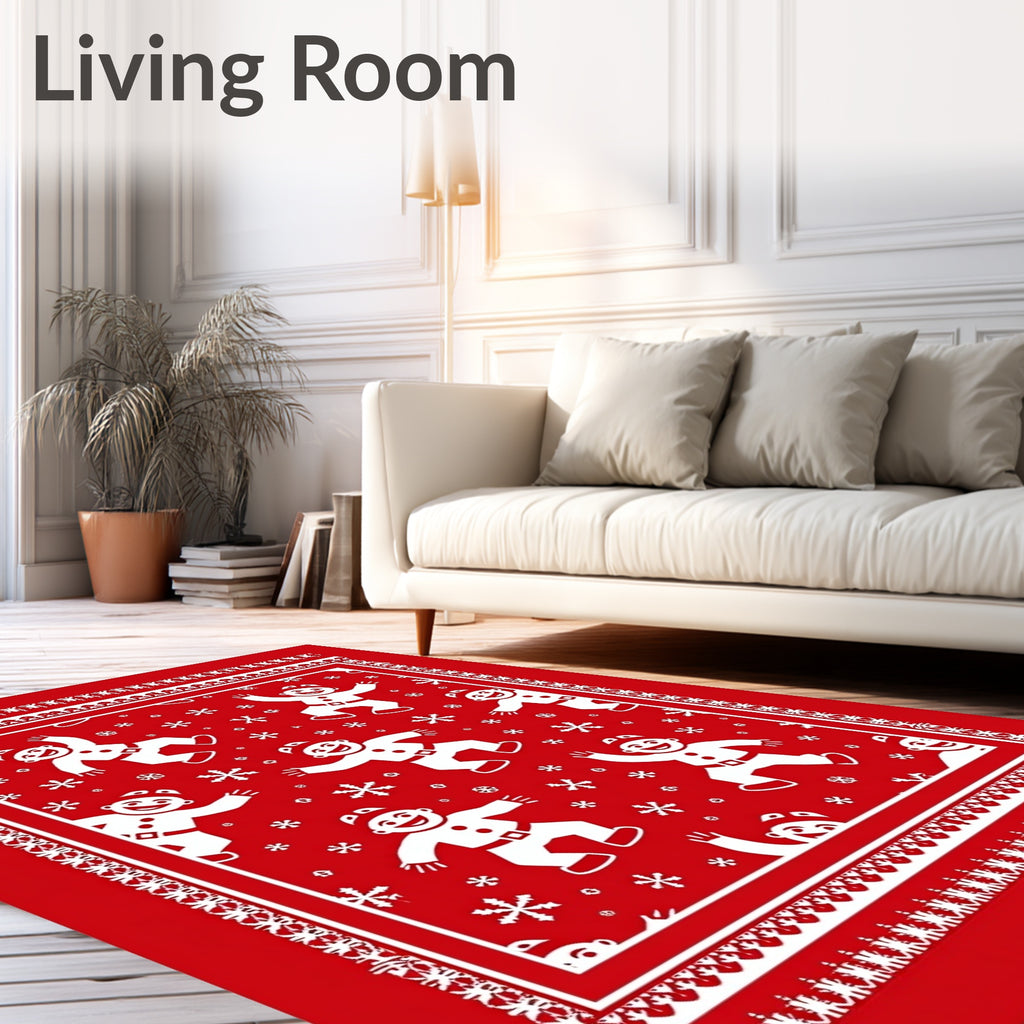 Red Gingerbread People Snowflake Rug