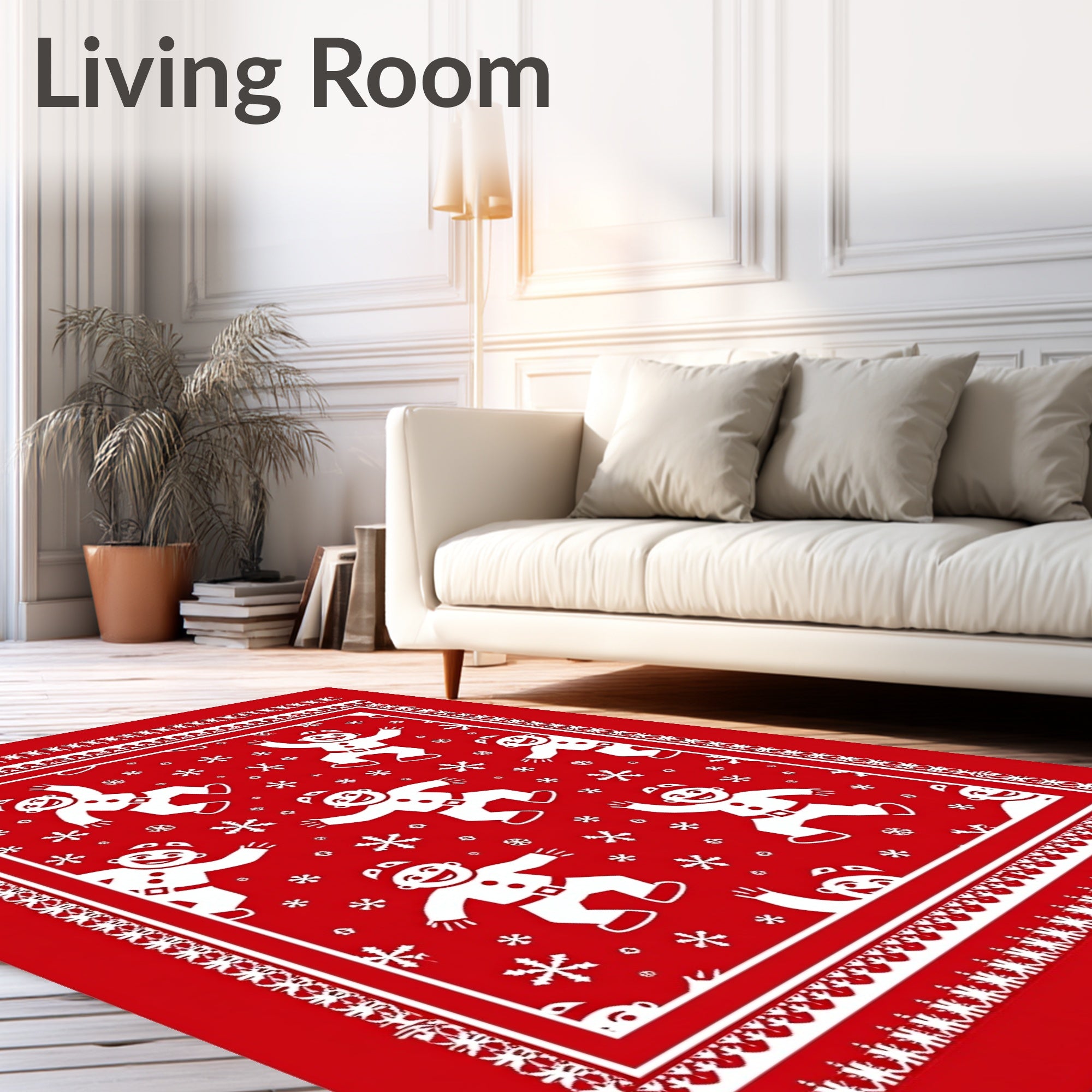 Red Gingerbread People Snowflake Rug