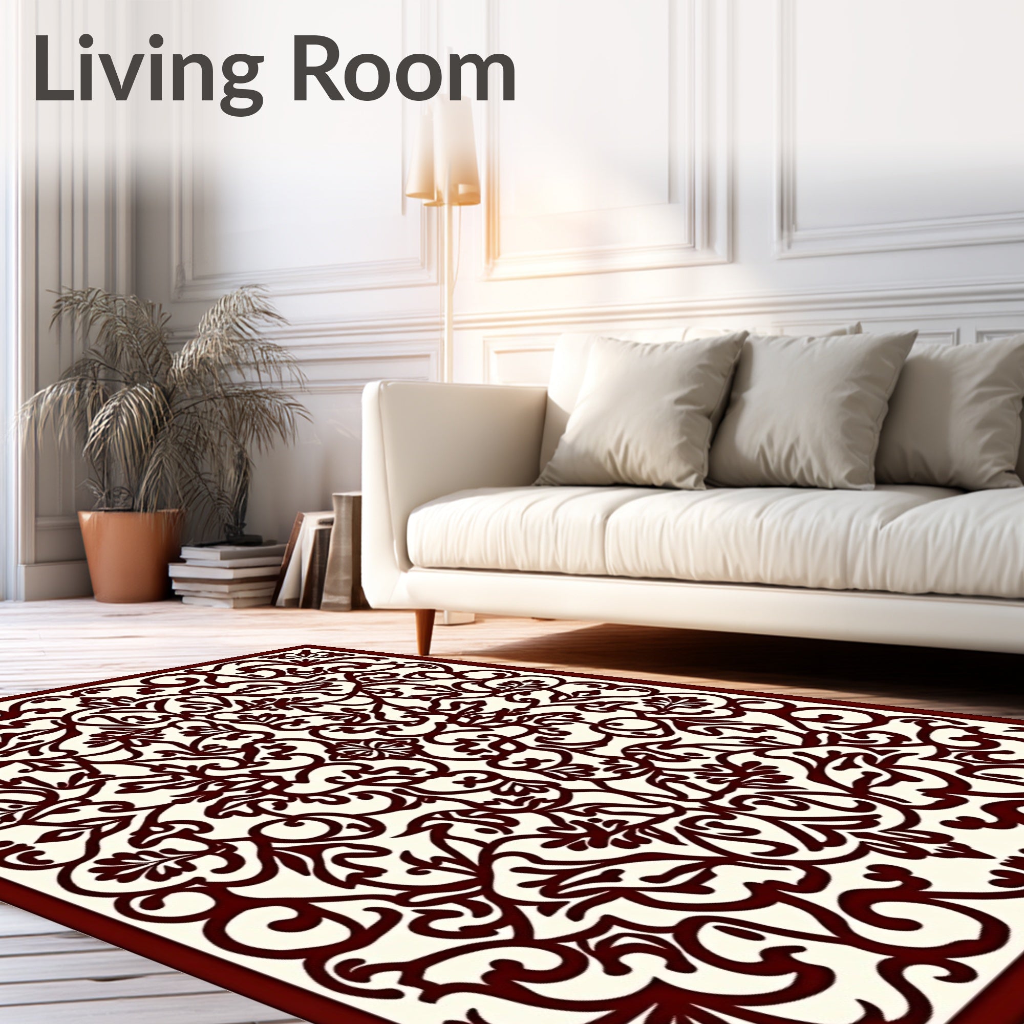 Deep Red Ivory Intricate Swirl Rug