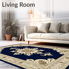 Classical Navy Gold Medallion Border Rug