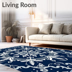Deep Blue White Snowflake Mandalas Rug
