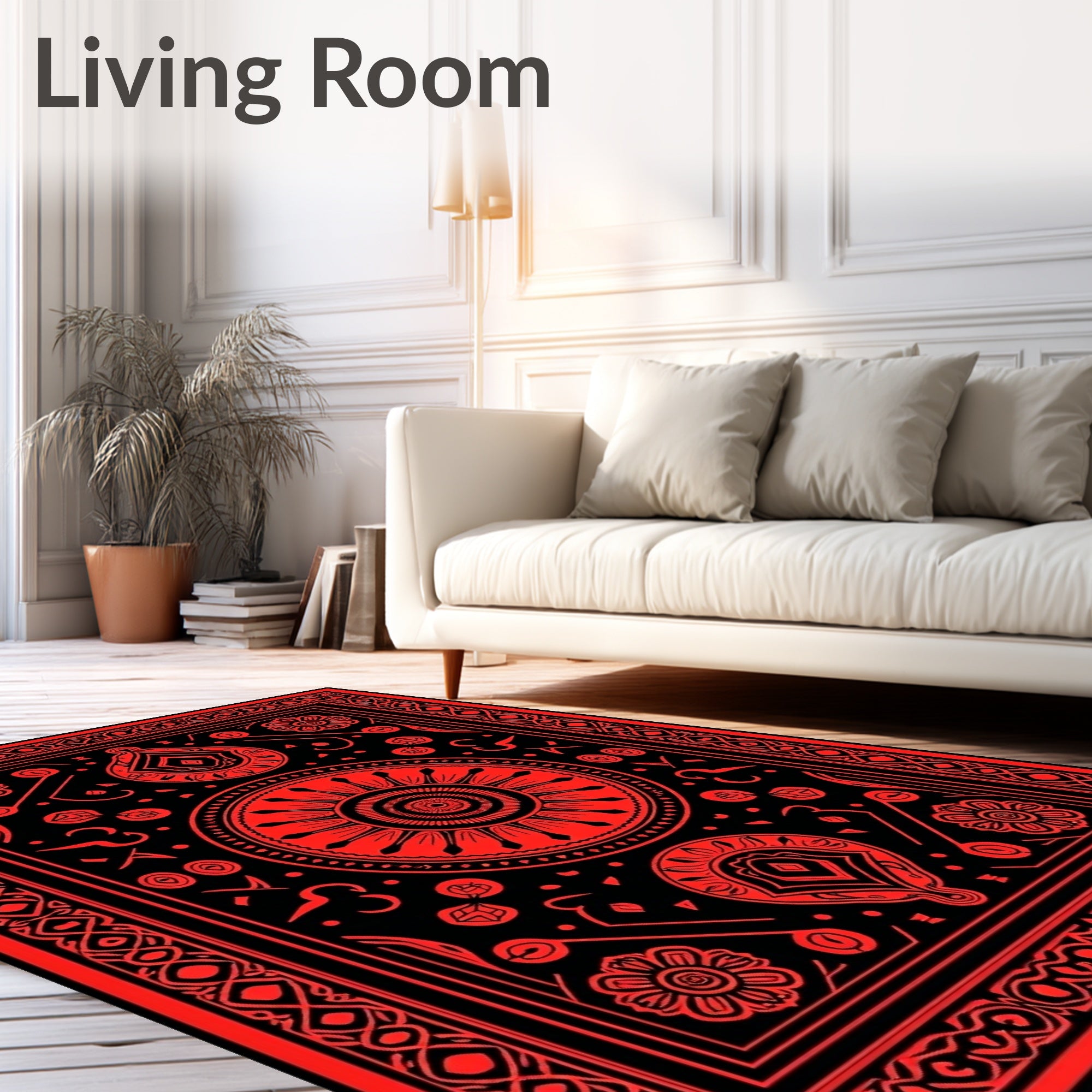 Bold Red Central Medallion Floral Rug