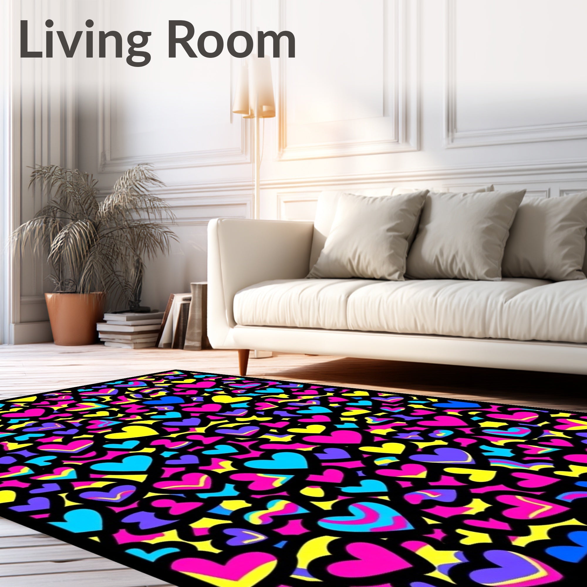 Vibrant Pink Yellow Blue Heart Collage Rug