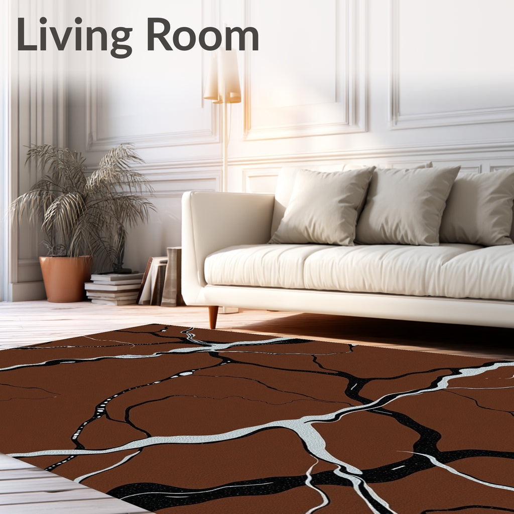 Brown veined abstract organic texture Rug