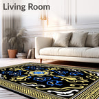 Black Yellow Blue Ornamental Star Rug