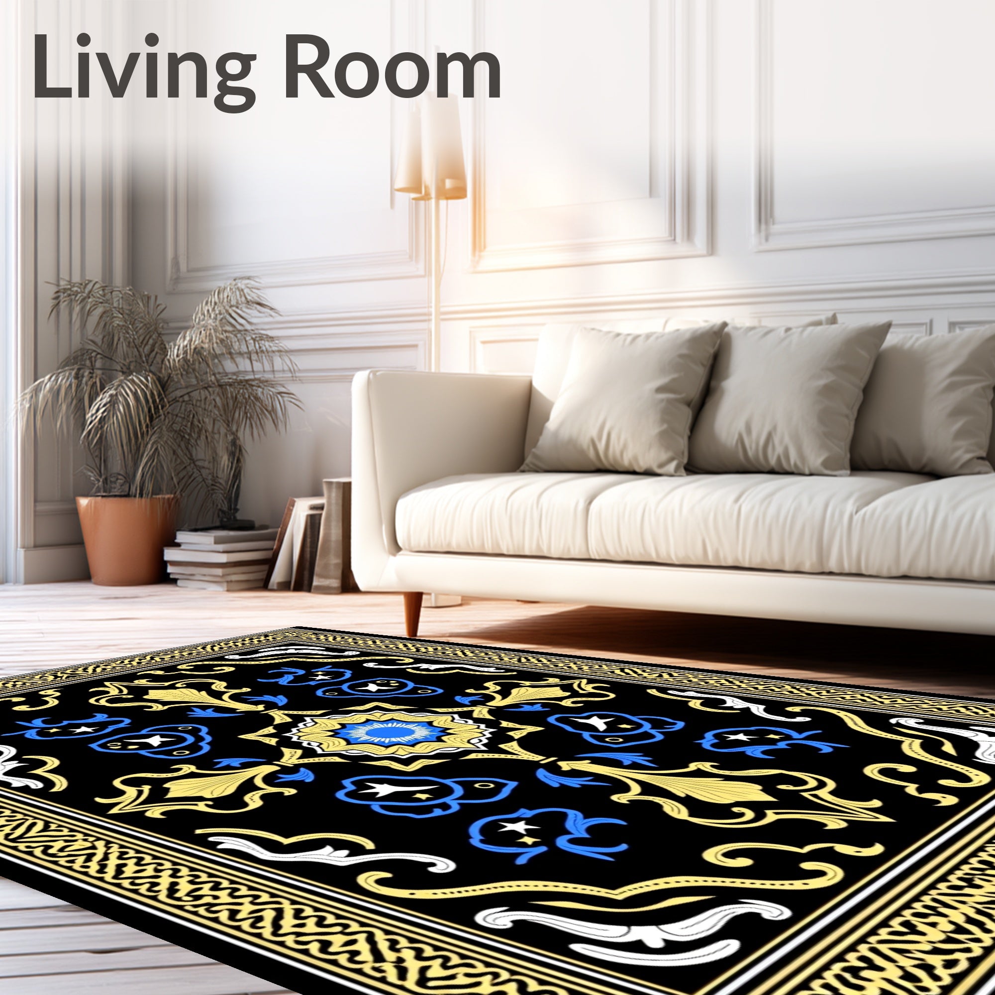 Black Yellow Blue Ornamental Star Rug