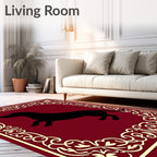Crimson Floral Border Dog Silhouette Rug