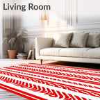 Red White Vertical Flowing Stripe Rug
