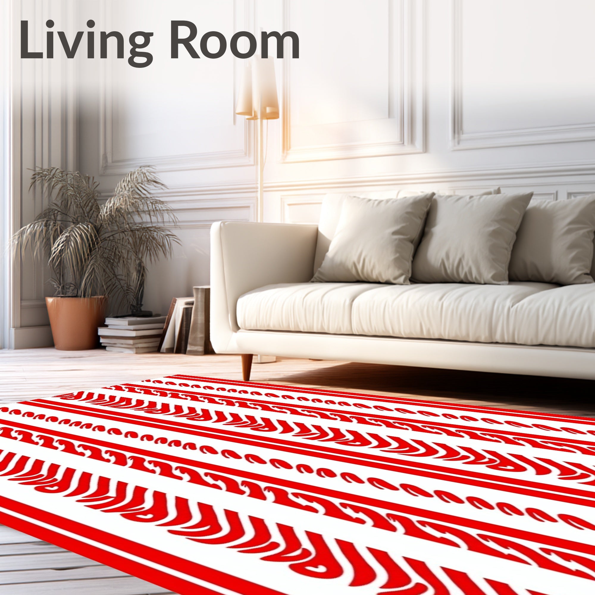 Red White Vertical Flowing Stripe Rug