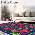 Red Dinosaur Floral Navy Scene Rug