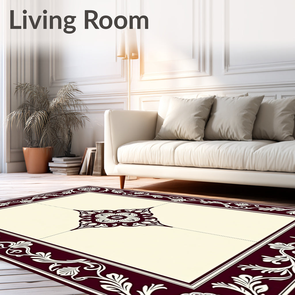 Deep Cherry Floral Medallion Border Rug