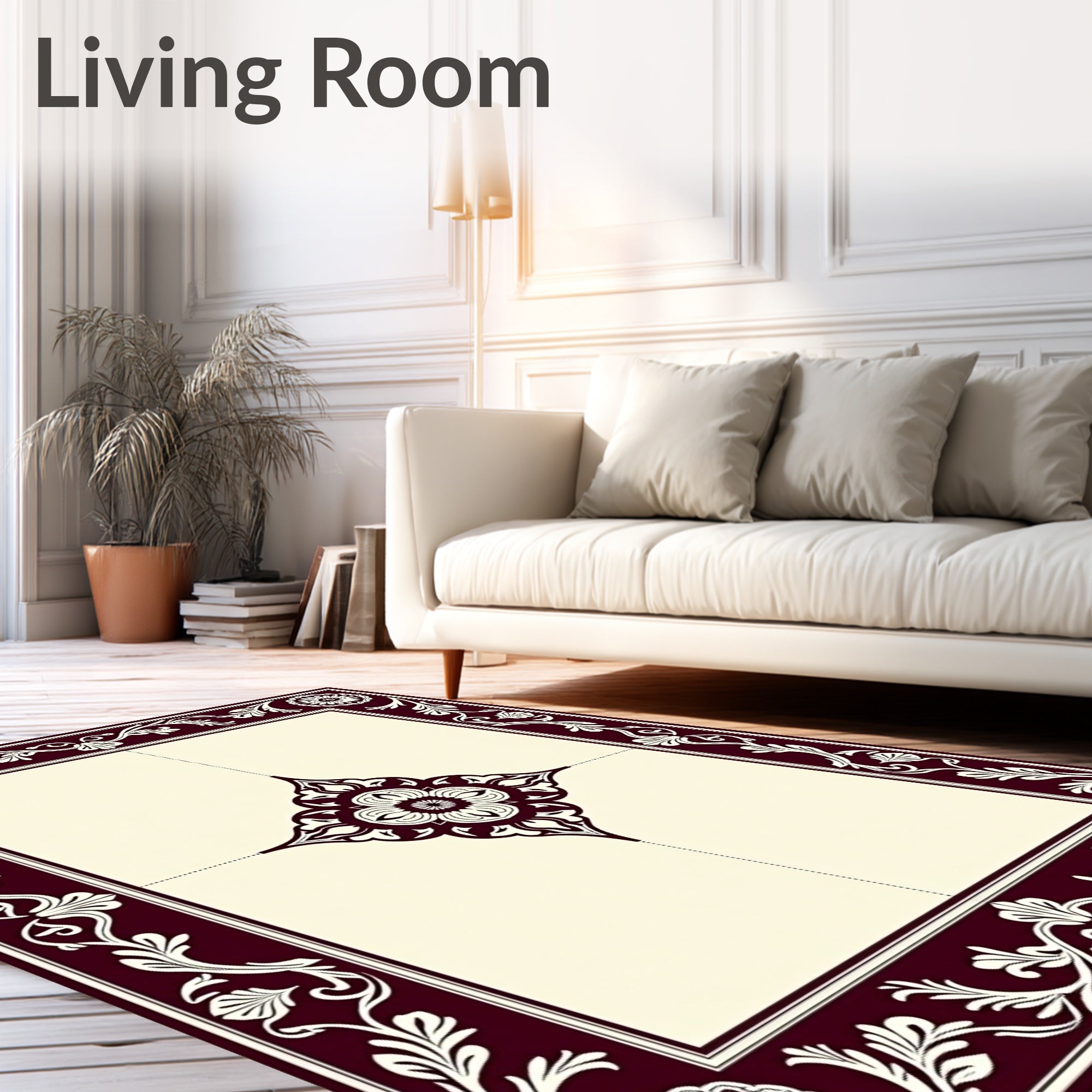 Deep Cherry Floral Medallion Border Rug