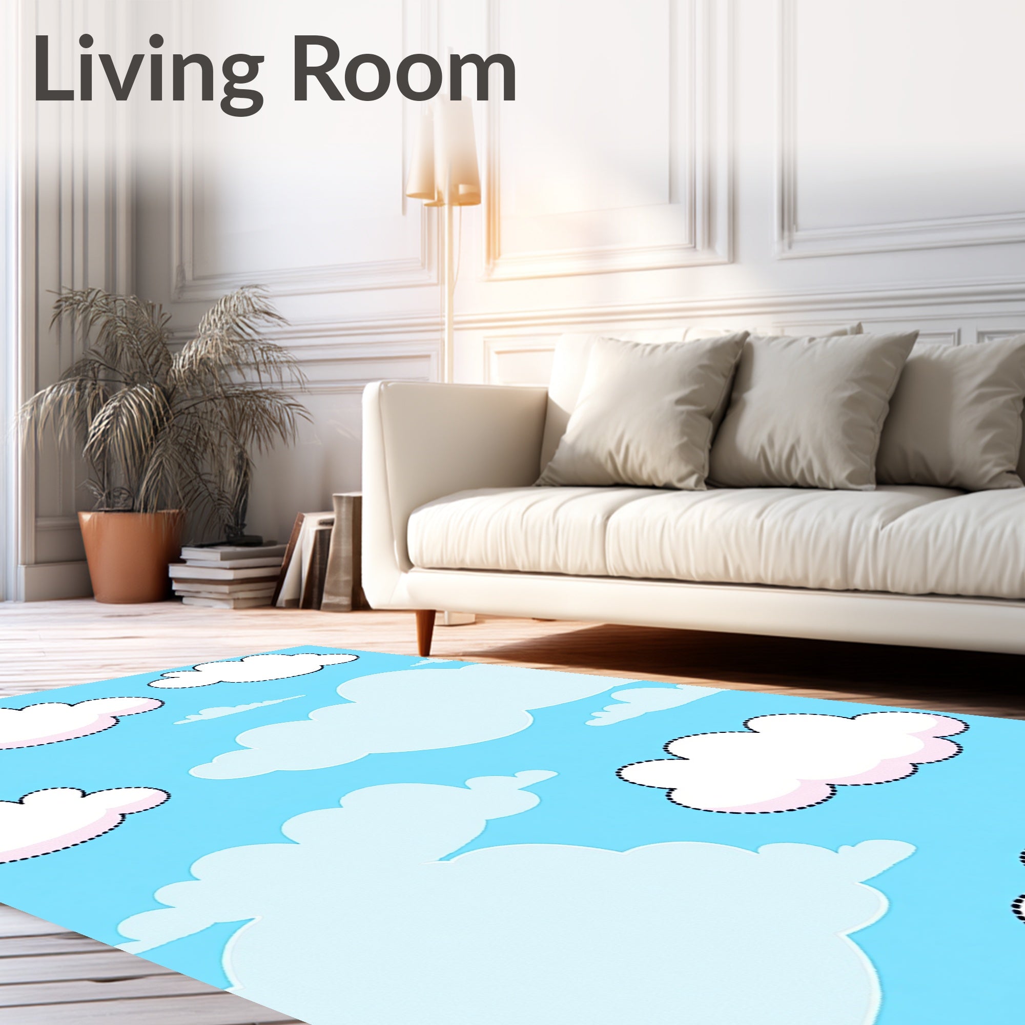 Whimsical Blue Sky Cloudscape Rug