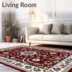 Crimson Floral Medallion Ivory Border Rug