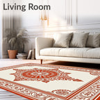 Crimson Sunburst Mandala Border Complement Rug