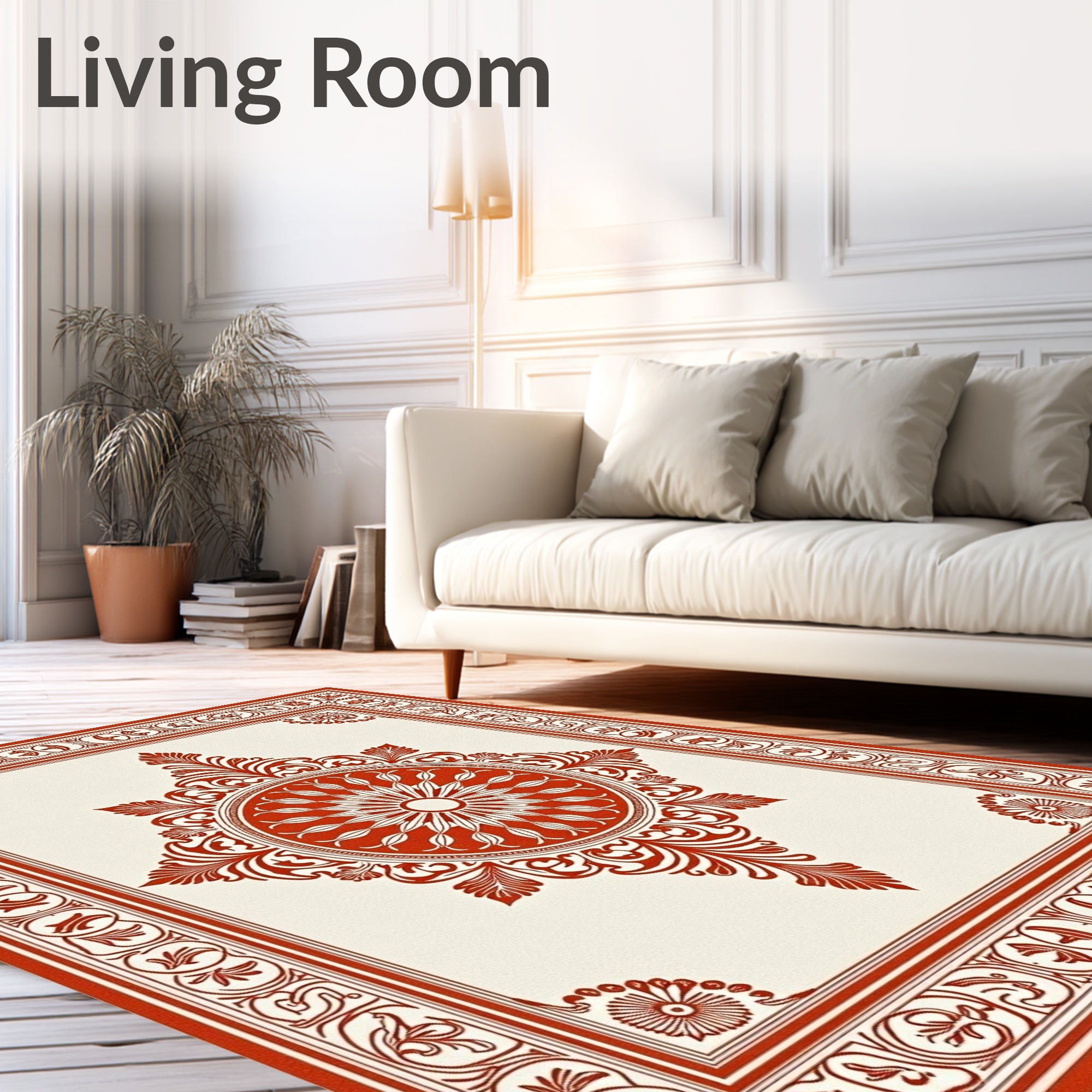 Crimson Sunburst Mandala Border Complement Rug