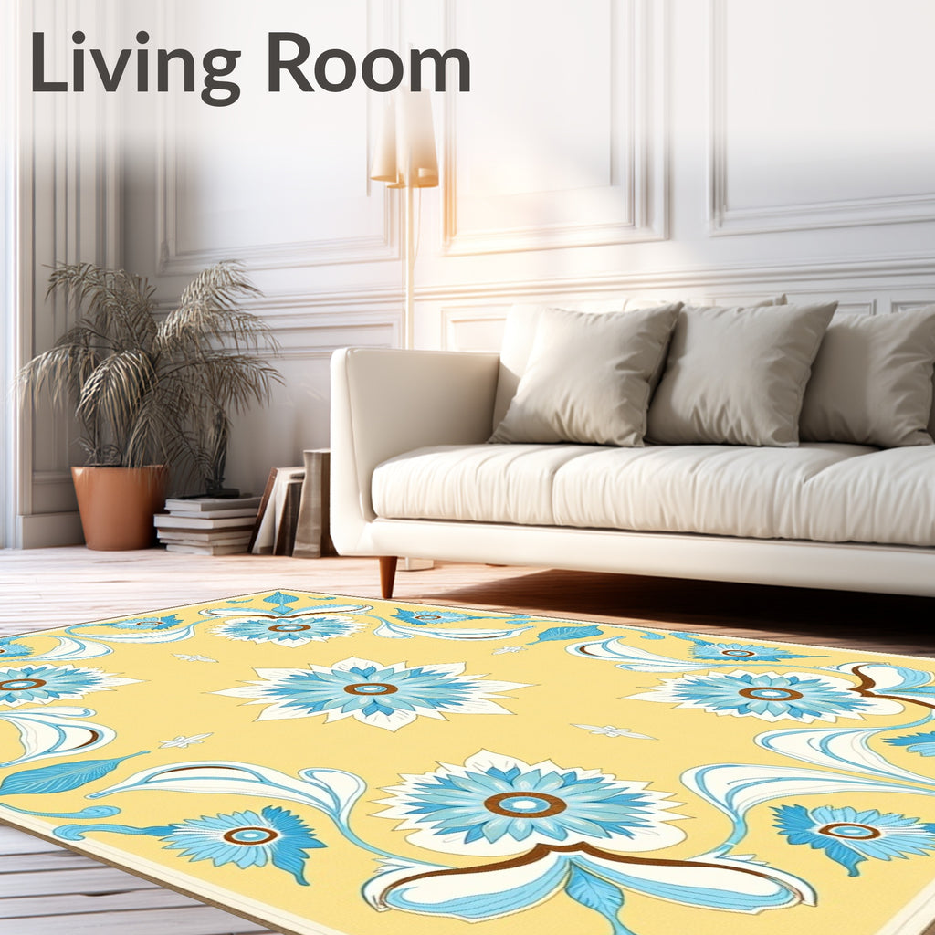 Yellow Floral Medallion with Blue Accents Rug