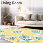 Yellow Floral Medallion with Blue Accents Rug