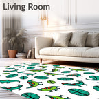 Turquoise Green Dinosaur Leaves Whimsical Rug