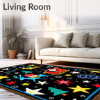 Whimsical Christmas Scene Santa Reindeer Stars Rug