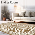 Cream Brown Swirling Filigree Scroll Rug