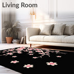 Pink Blossom Branches on Black Canvas Rug