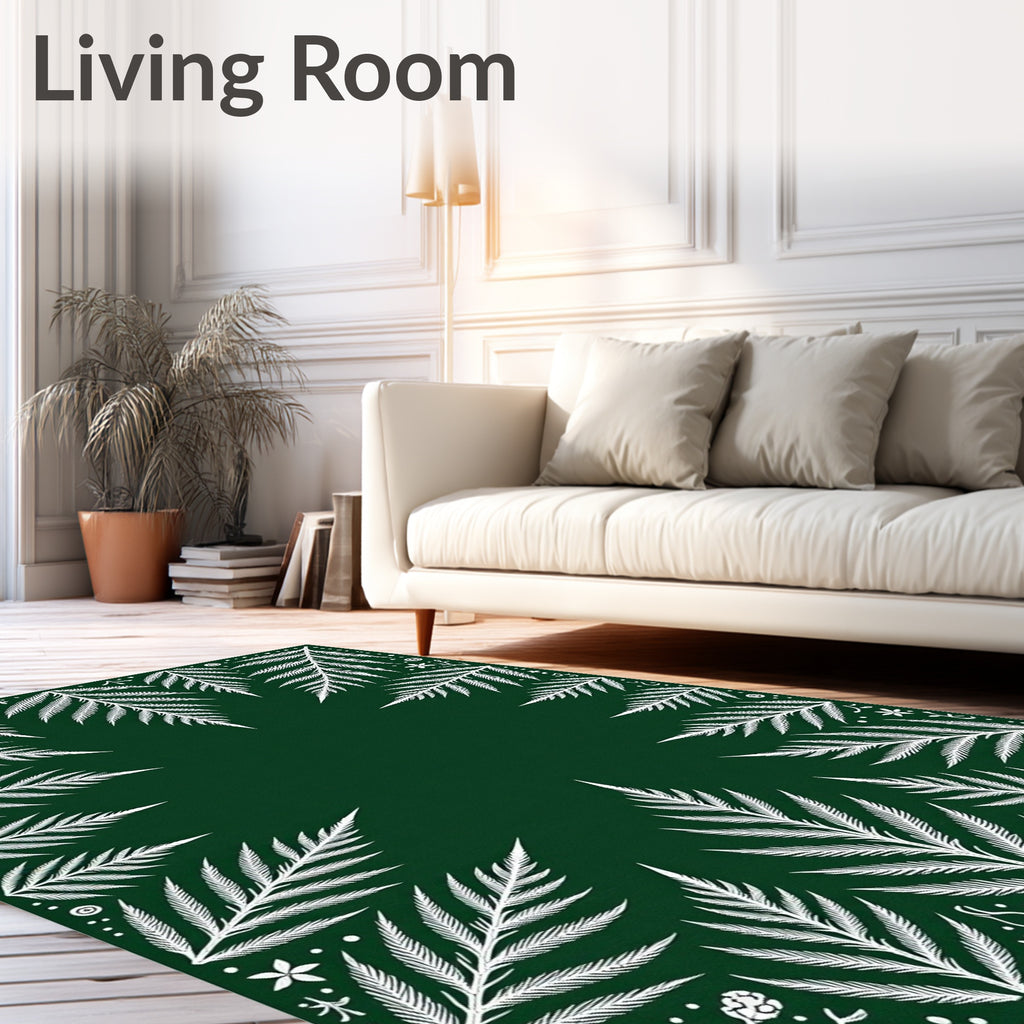 Emerald Green Fern Frond Border Rug