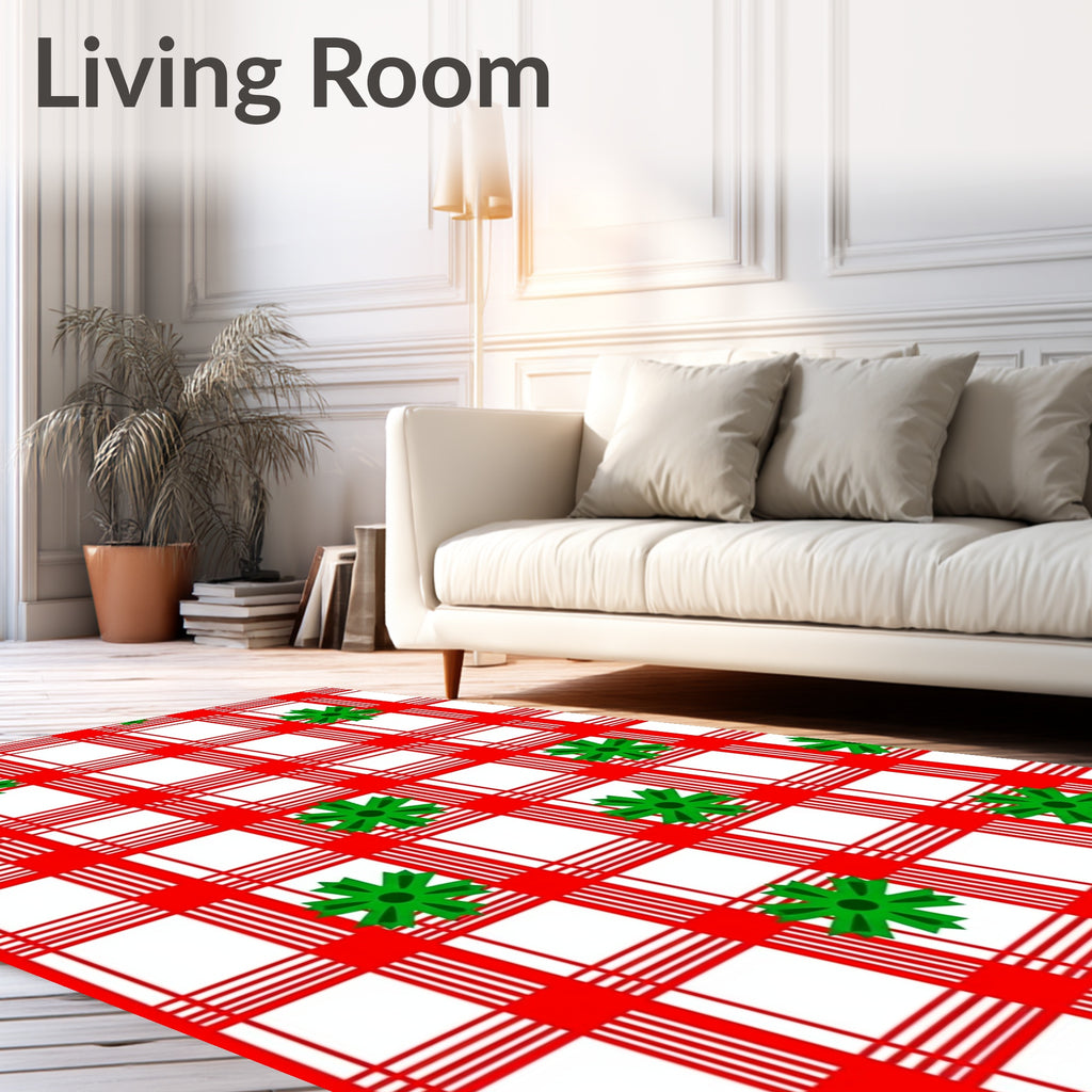 Red White Gingham Green Starburst Rug