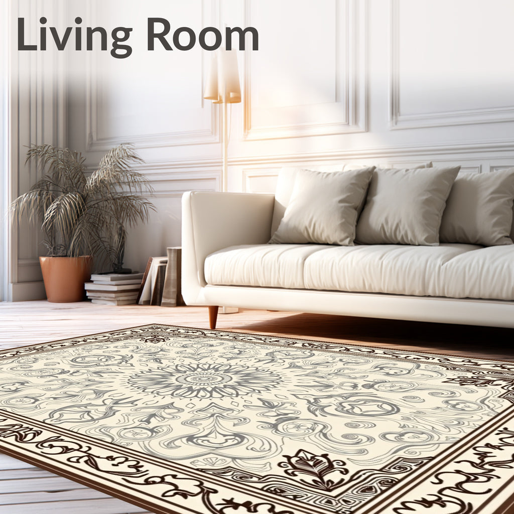 Cream and Brown Floral Medallion Rug