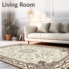 Cream and Brown Floral Medallion Rug