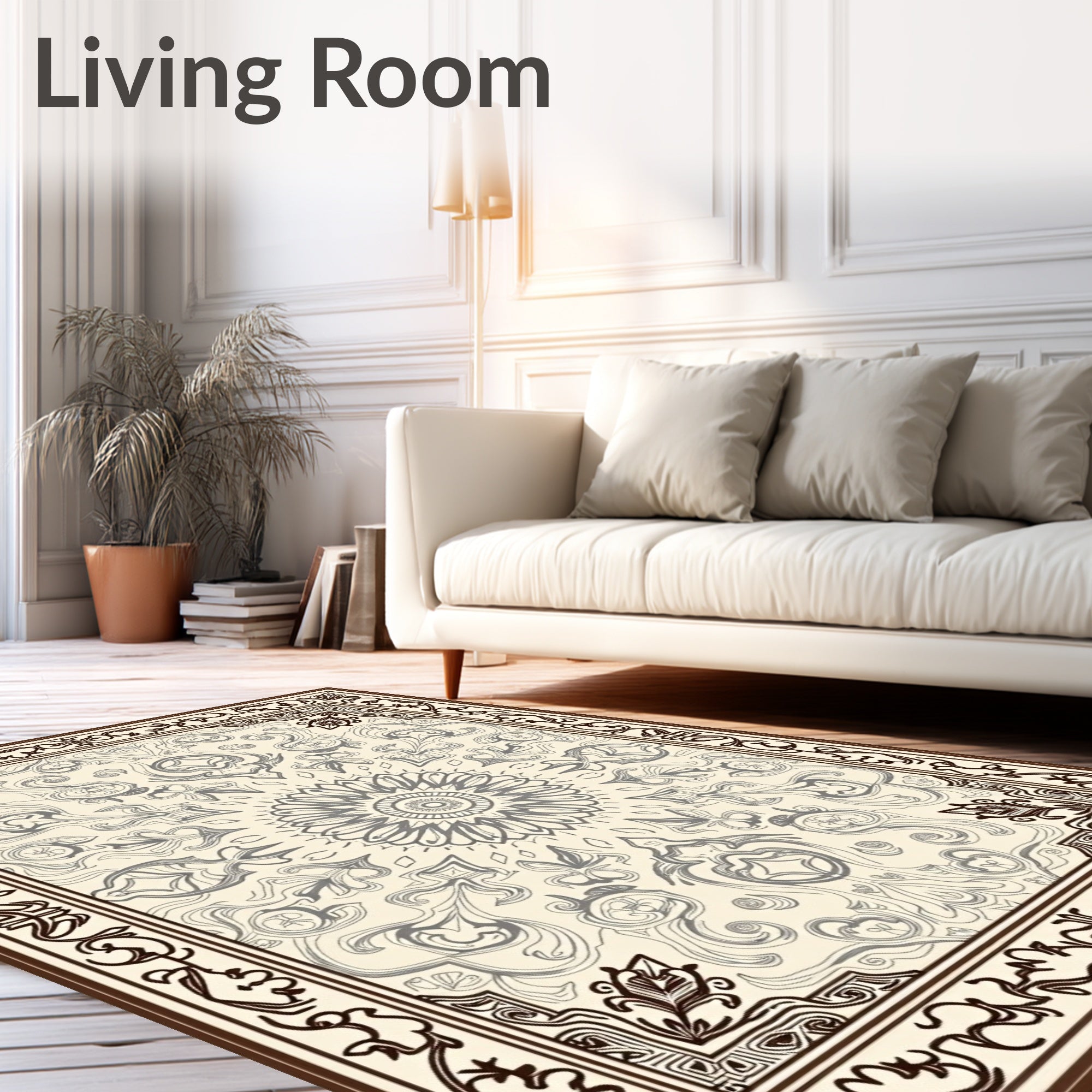 Cream and Brown Floral Medallion Rug