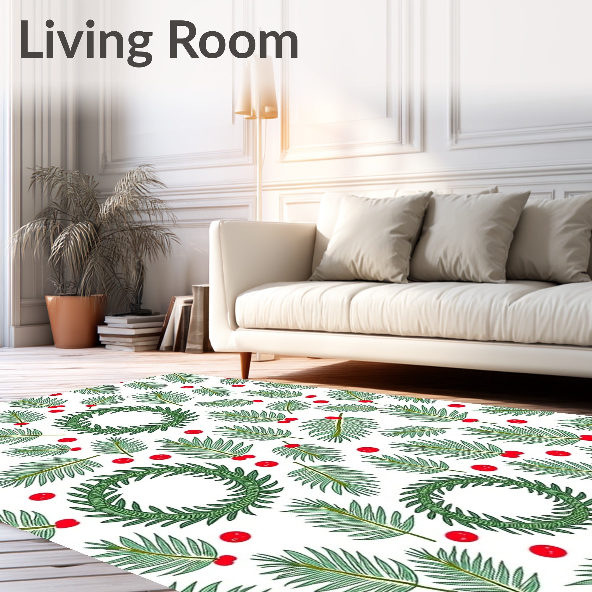 Green Fern Holly Berry Wreath Rug
