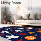 Spooky Orange Jack-o'-Lantern Ghost Leaves Rug